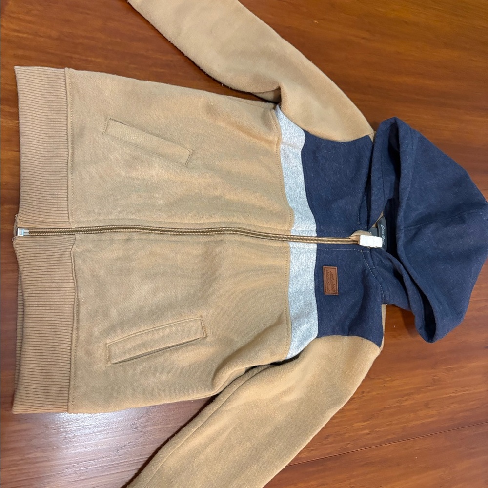 Kids Tan and Blue Hooded Jacket